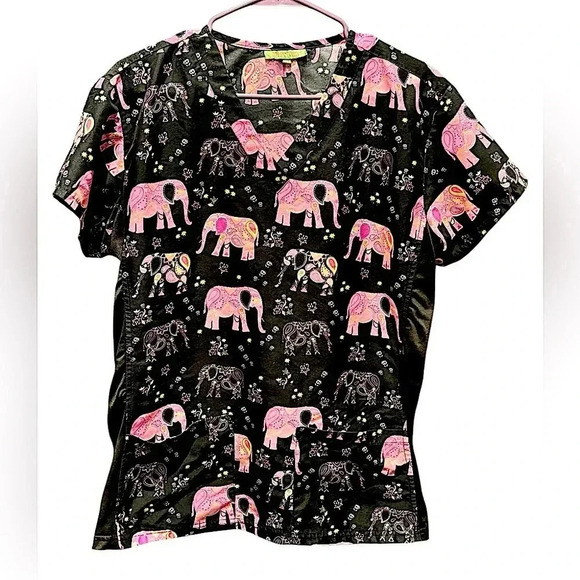 Pink Elephant scrub top WITH pockets MEDIUM - Picture 1 of 5